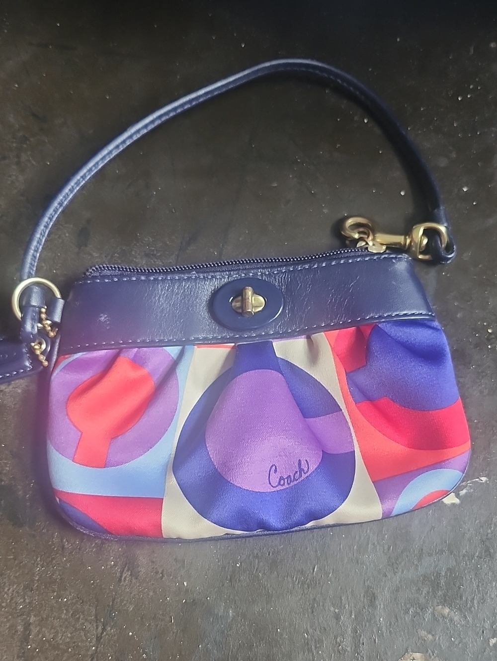 Coach Multicolor Purple Red Patterned Signature Wristlet